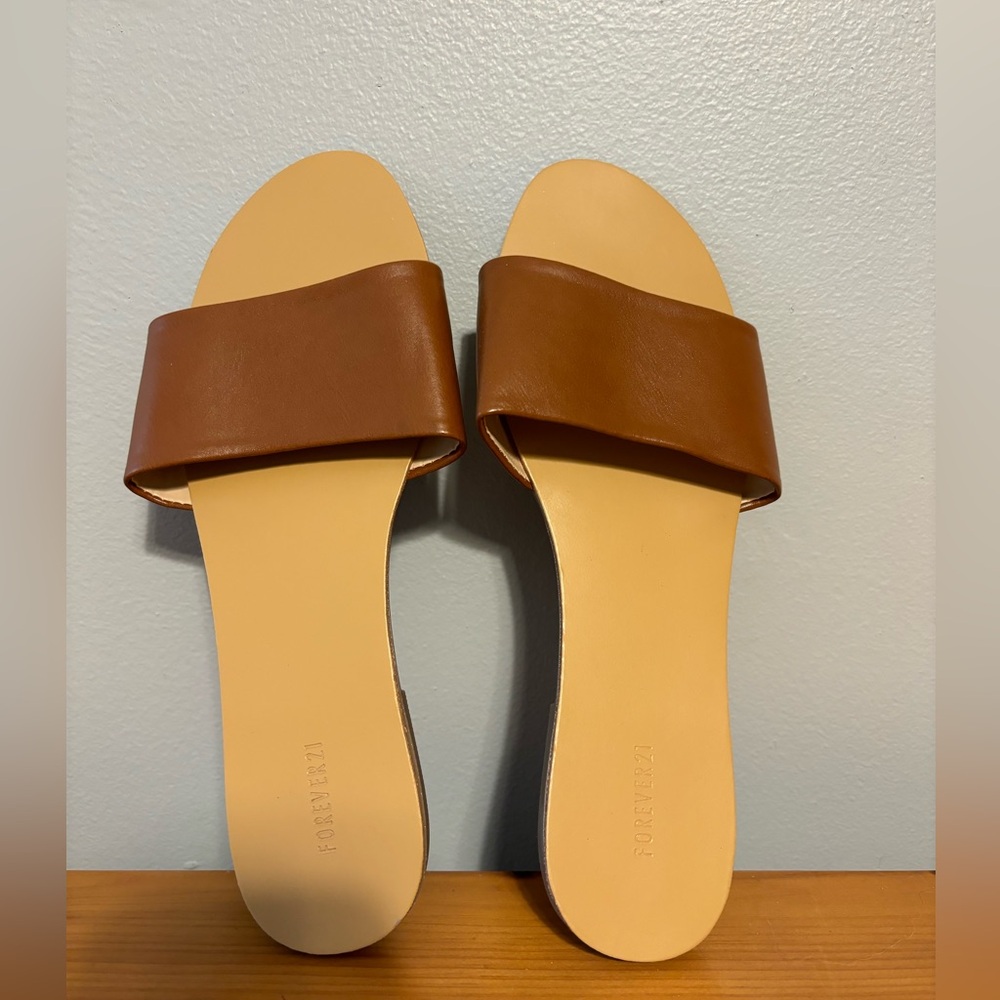 Brown Faux Leather Sandals